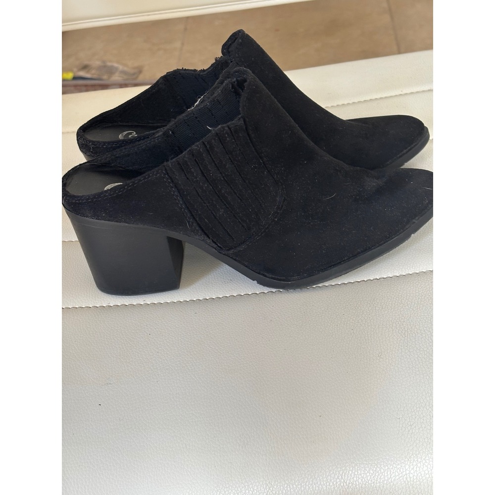 Candies Black Faux Suede Block Heel Mules Pointed Toe Slip On Booties WMS 9